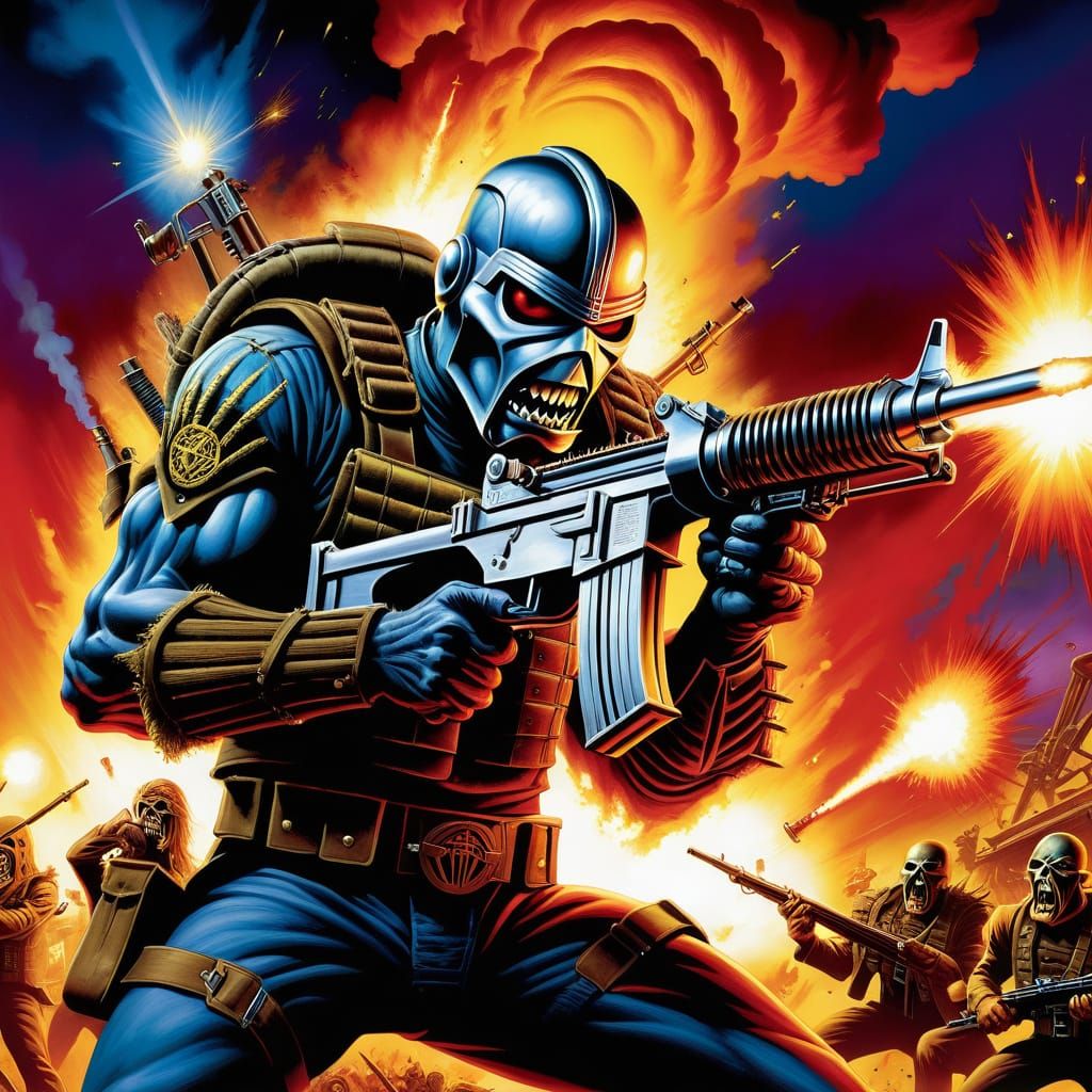 Metal God Firing Machine Gun on Stage