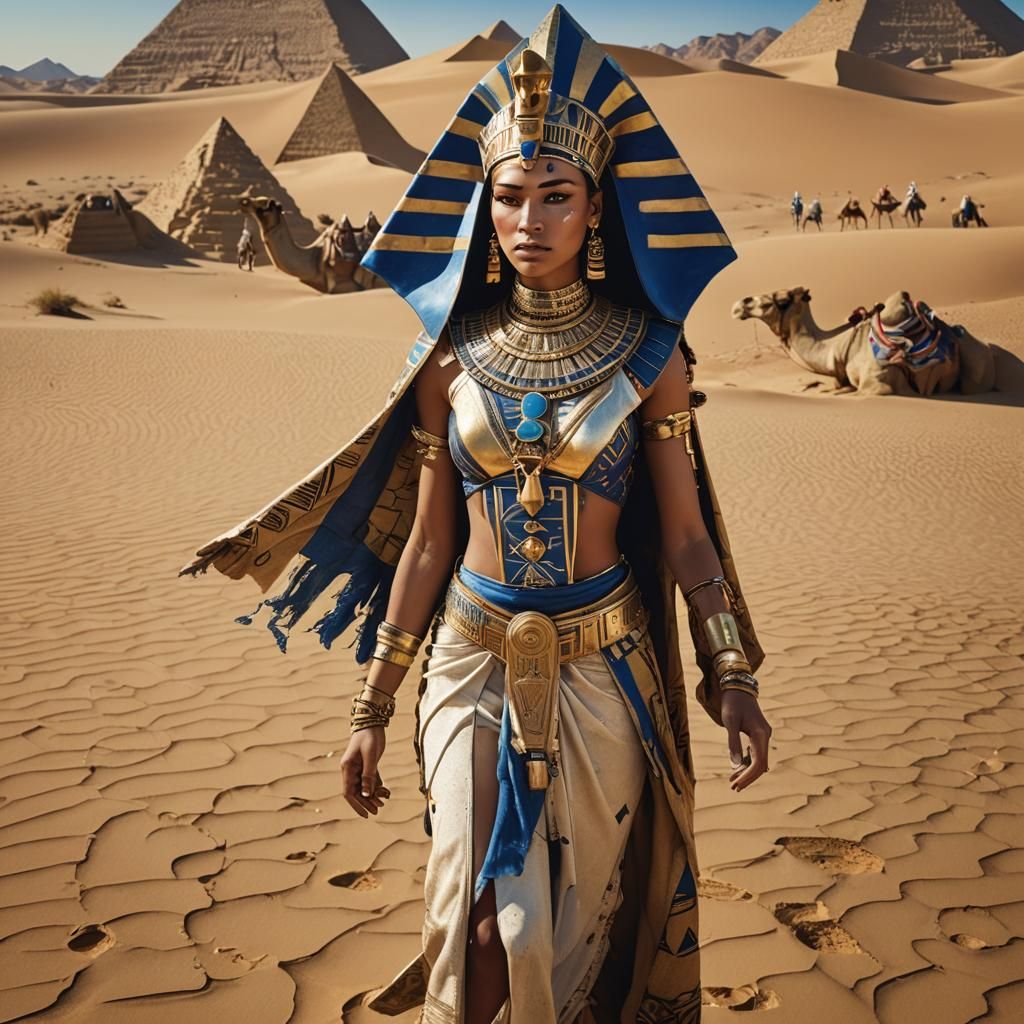 Woman Pharaoh in Desert Landscape, Splash Art