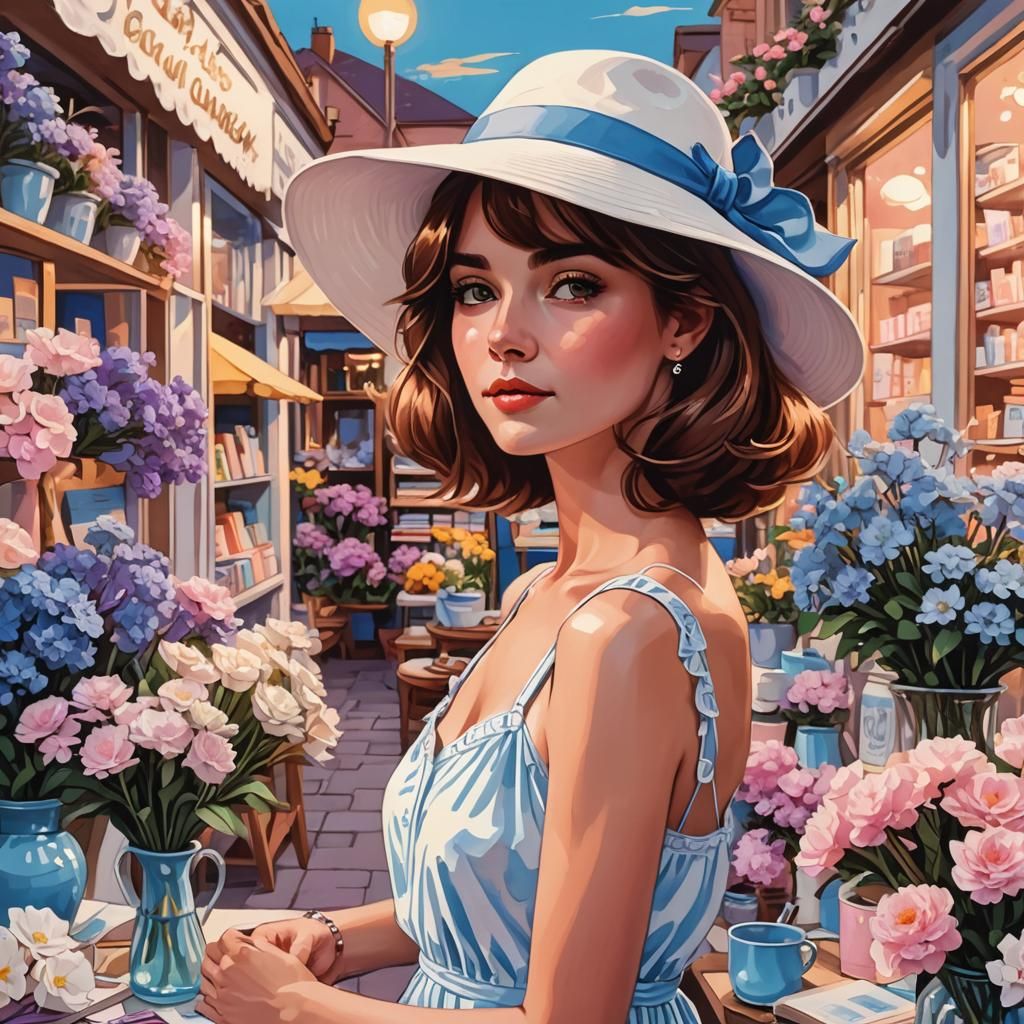 Pop Art Illustration of Influencer at Flower Shop