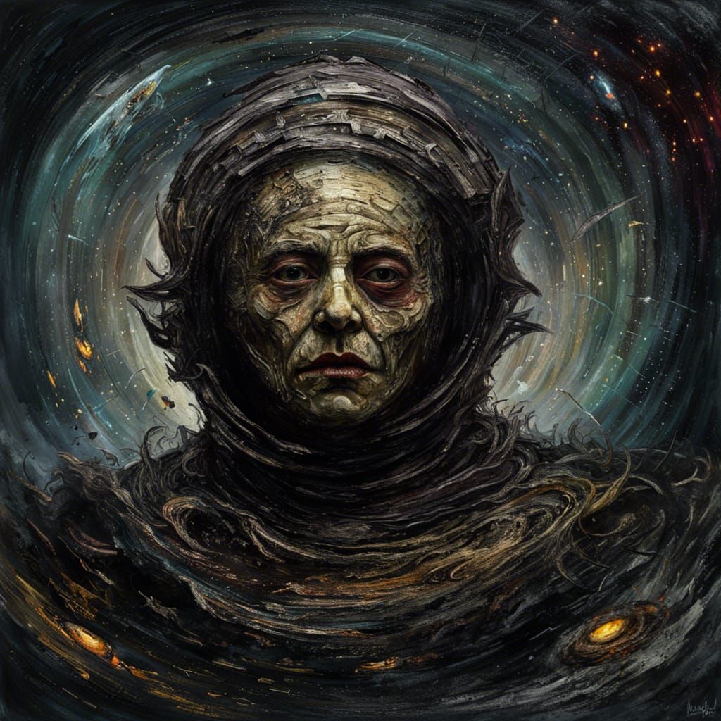 Grotesque Gothic Goddess Spaceman: Impasto Horror Art