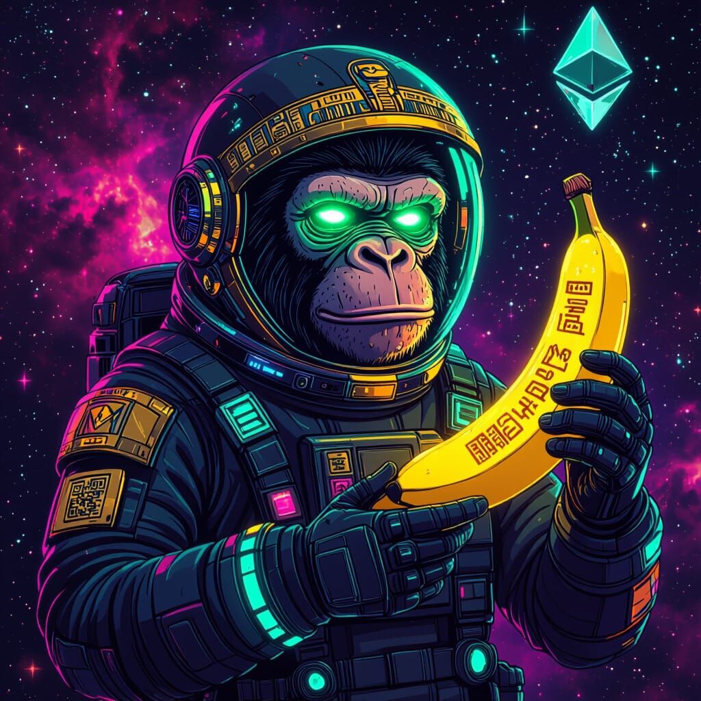 Cyberpunk Ape Astronaut in Neon Space Nebula