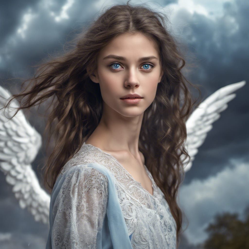Angelic Brunette Girl Portrait in Heaven