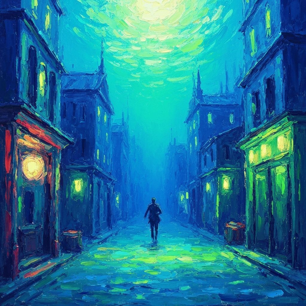 Underwater Cityscape in Nostalgic Expressionist Style