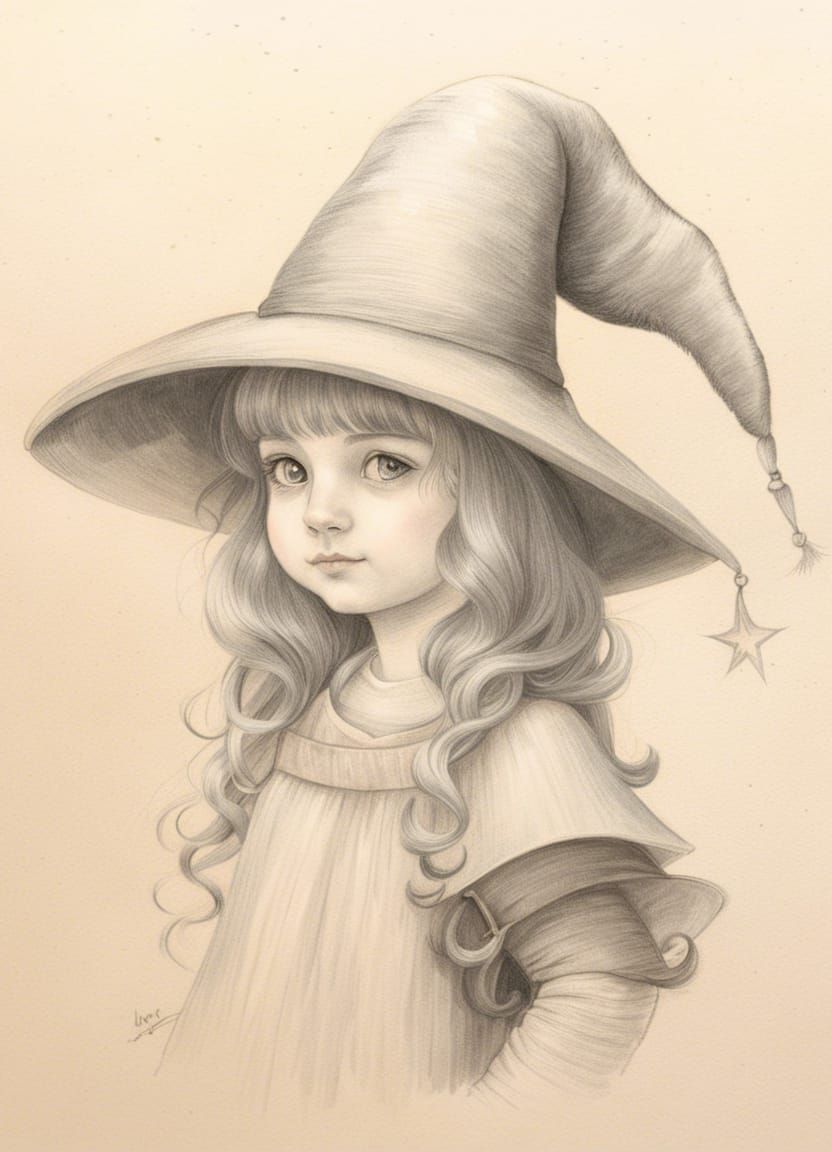 Cute Curvy Witch in Silverpoint Style