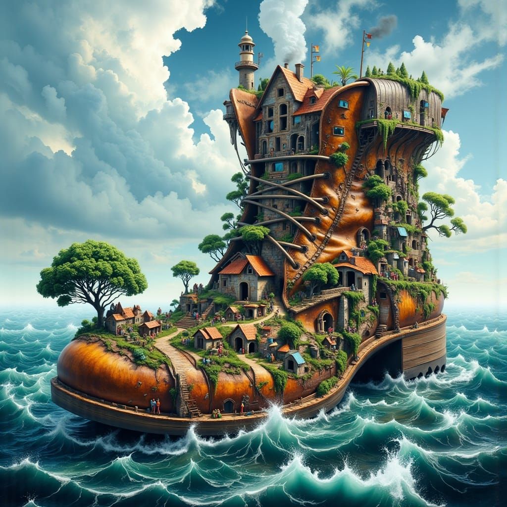 Floating Boot Village in Hyperkraximalismus Style