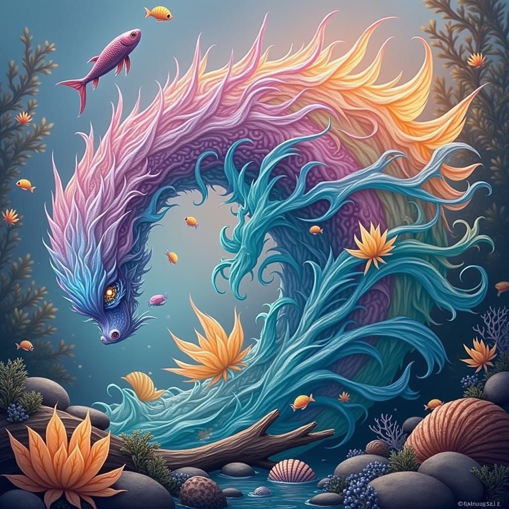 Wave Elementals in a Dreamlike Oceanic Scene, in a Cinematic...