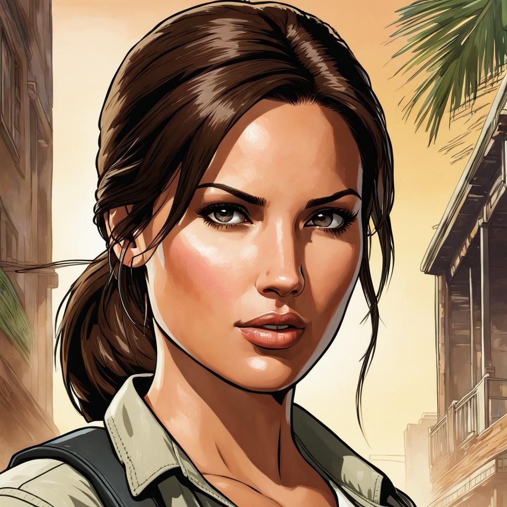 Lara Croft Portrait in GTA Loading Screen Style