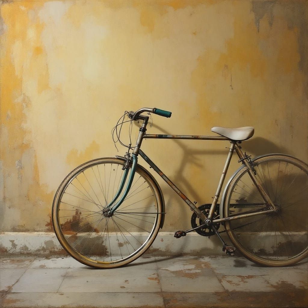 Dutch Golden Age Realism: Luminous Bicycle on Textured Wall