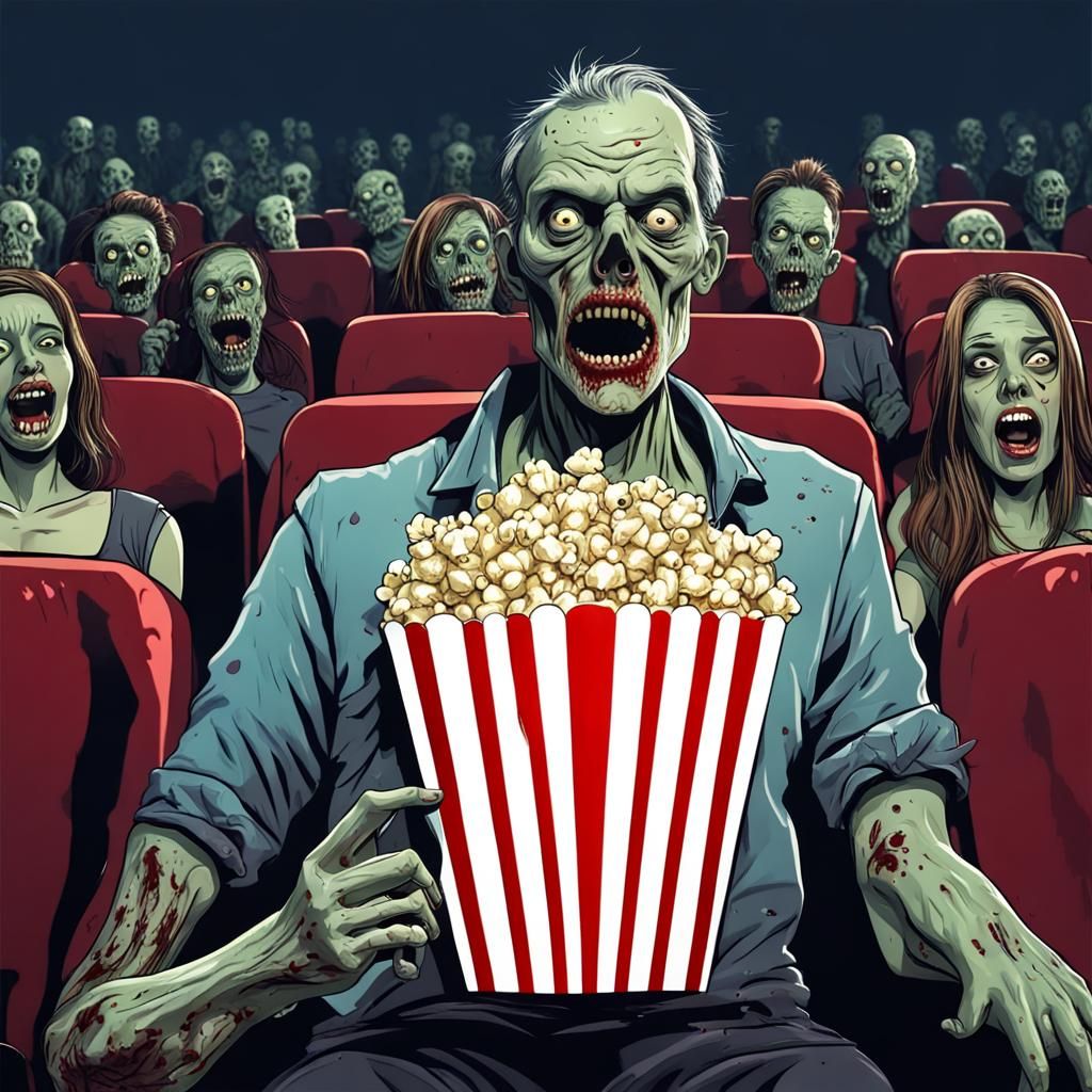 Zombie at the Movies in Hyperrealistic Style