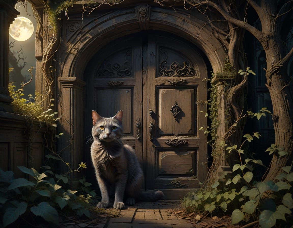 Eerie Mansion Encounter Under Moonlit Skies