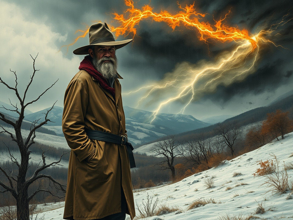 Frozen Rural Landscape with Autumn Storm