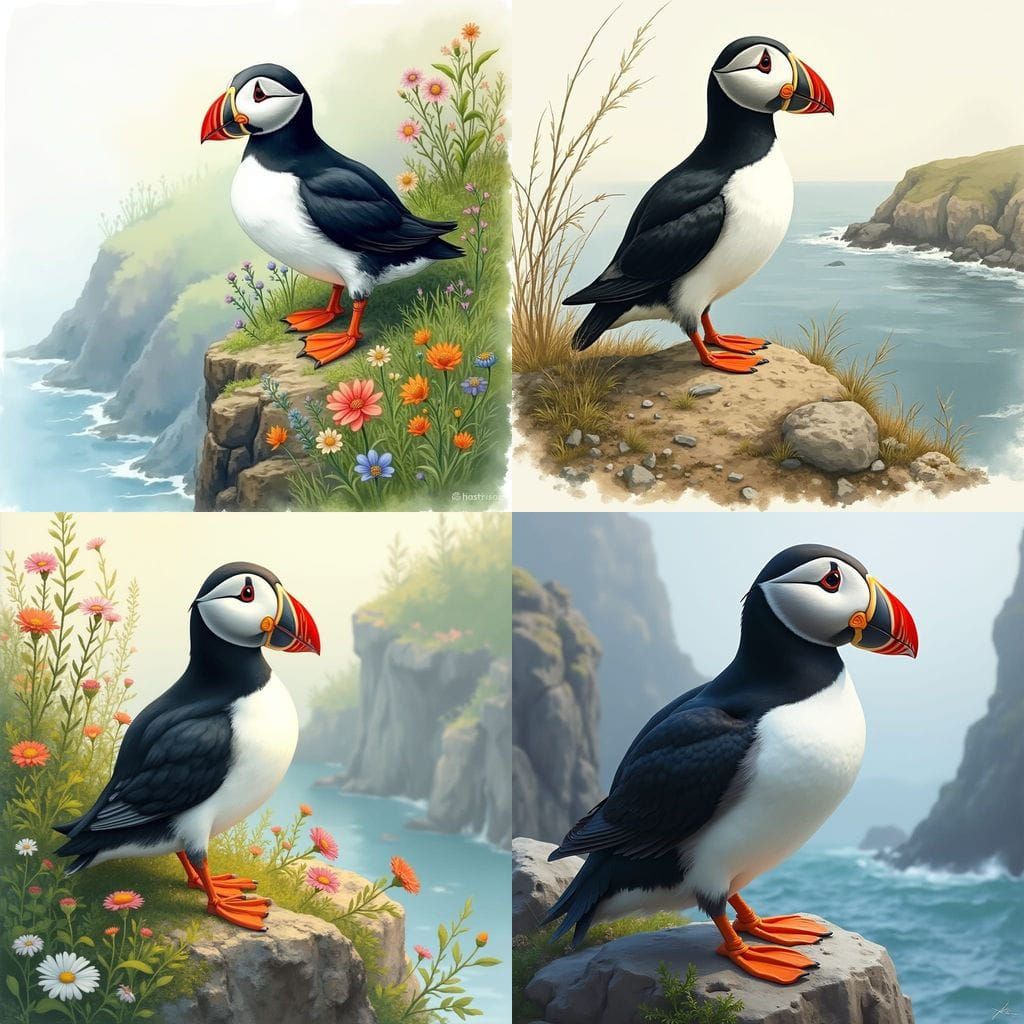 Puffin in a Coastal Landscape