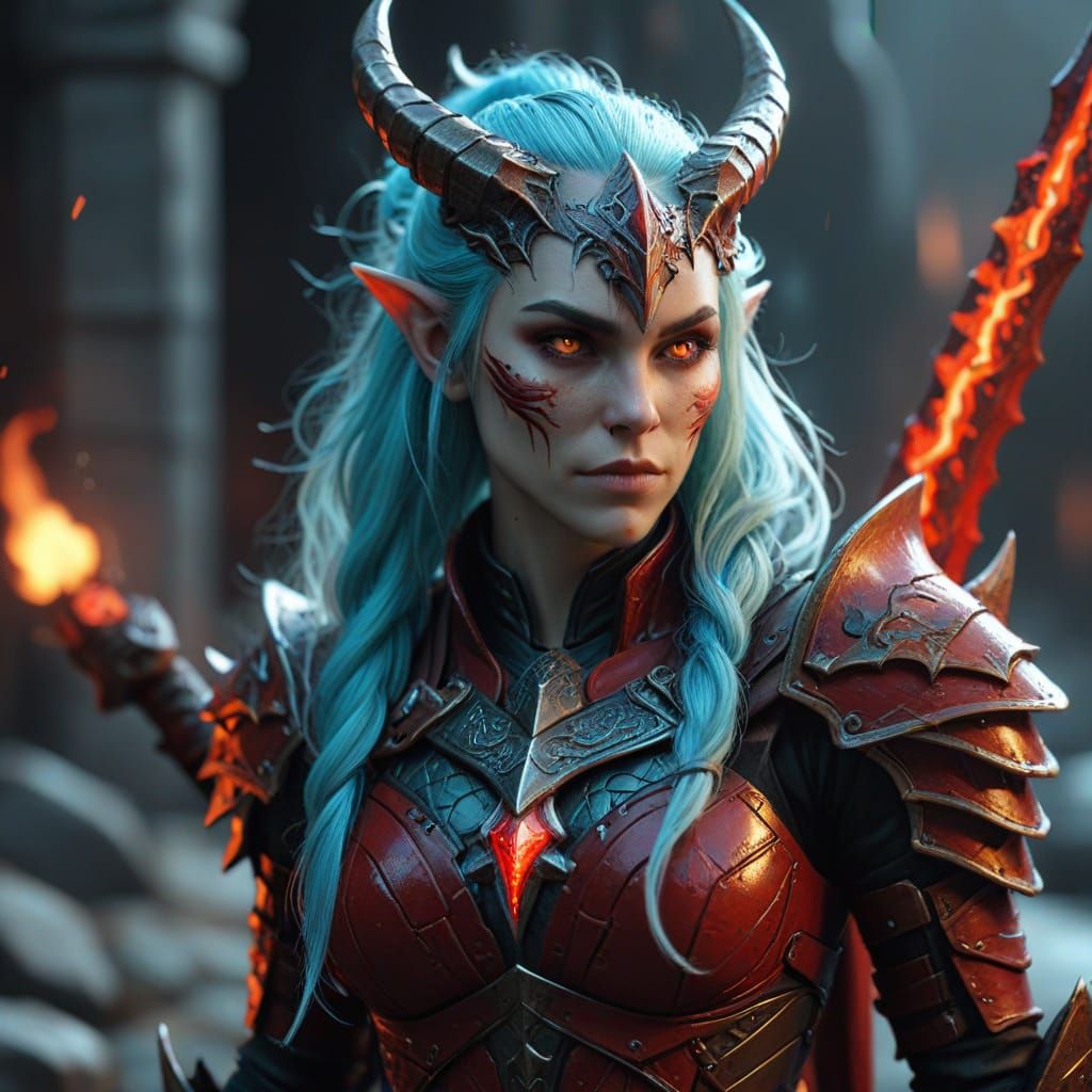 Elegant Dragonborn Rogue in Vibrant Red Light Armor