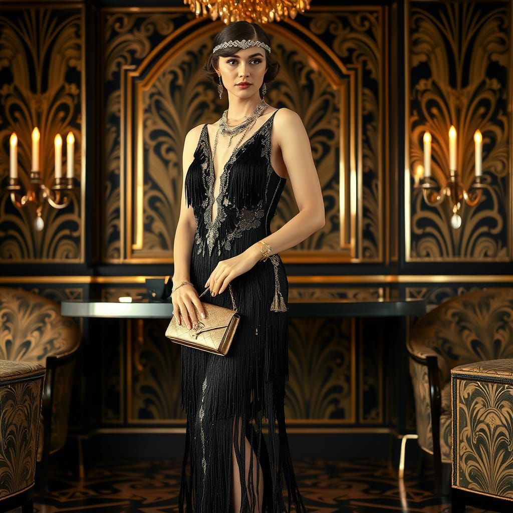 Elegant Woman in Art Deco Luxury