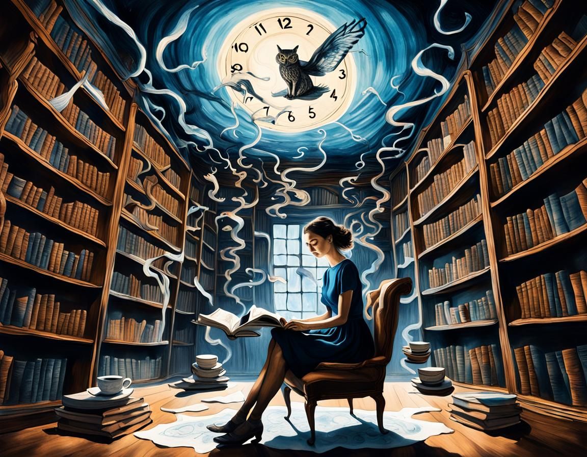 Surreal Library Dreamscape with Floating Books