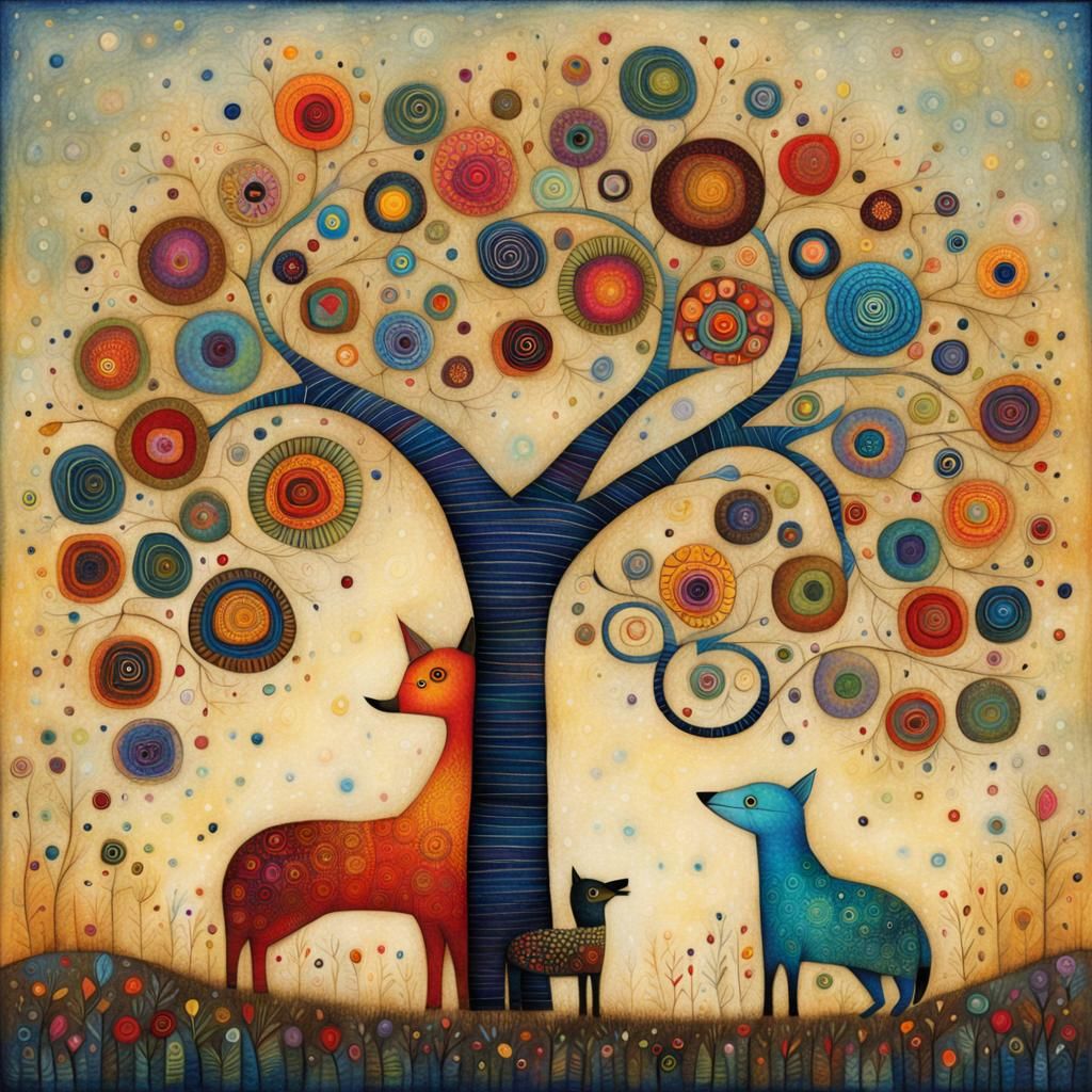 Surreal Creatures in a Whimsical Landscape Painting