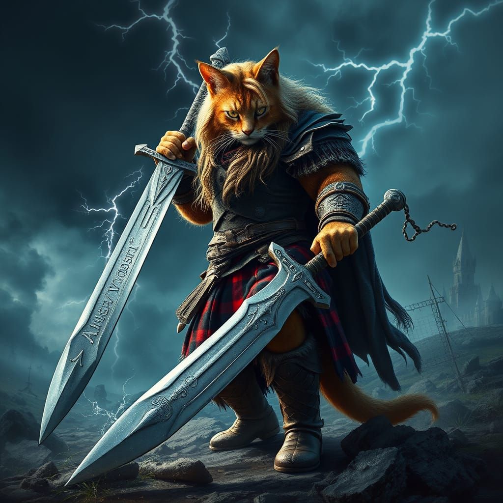 Fierce Warrior Cat in Epic Stormy Battle