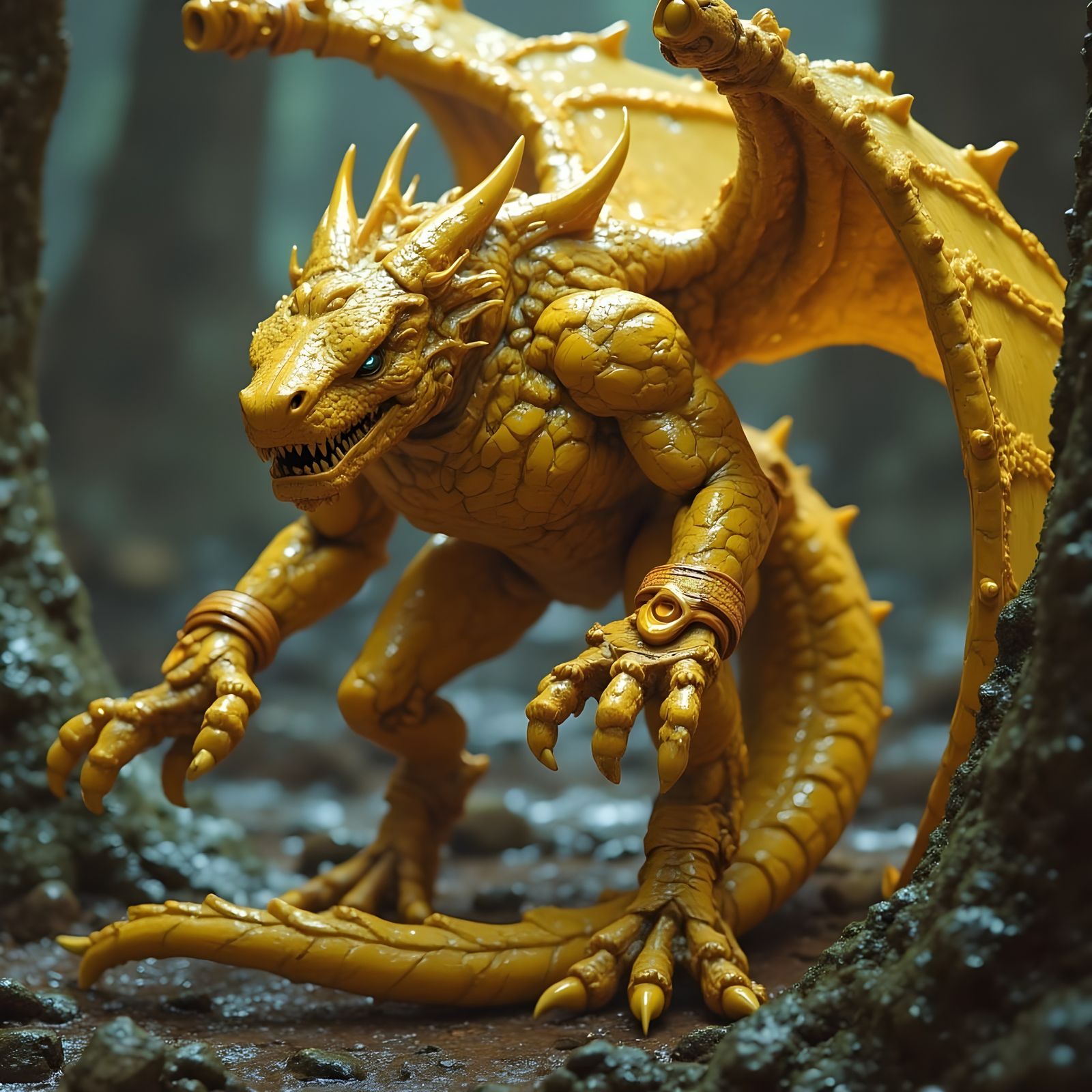 Regal Goldclaw Dragon in Neo-Cyberpunk Fantasy Realm