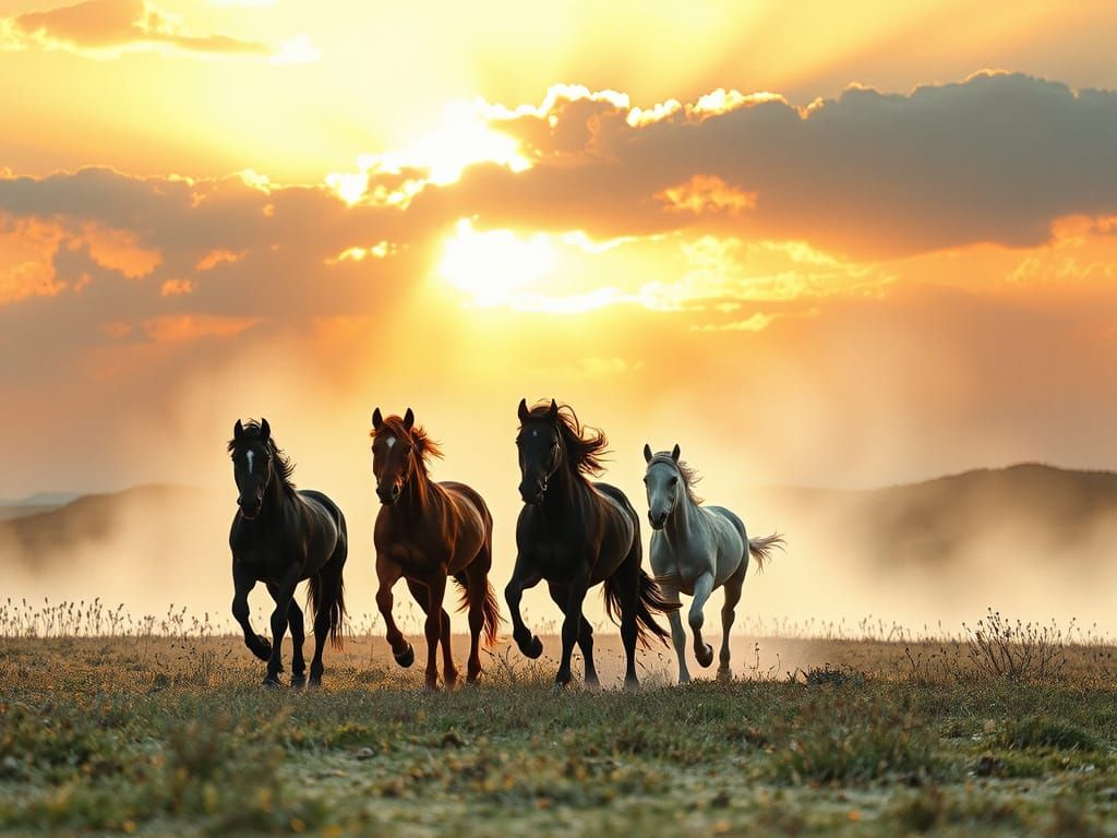 Wild Horses Galloping: Charcoal Drawing with Impasto Effect