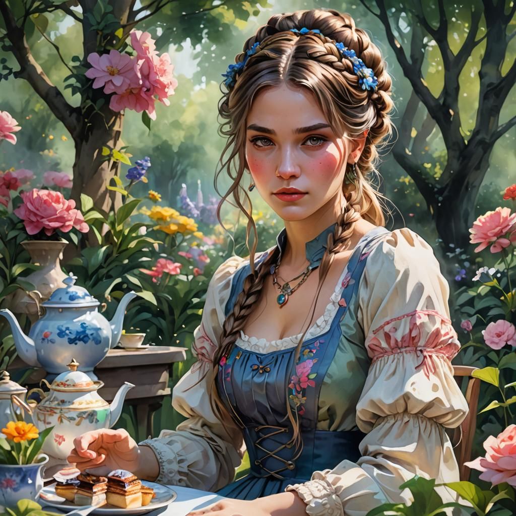 Watercolor Portrait at Garden Tea Party