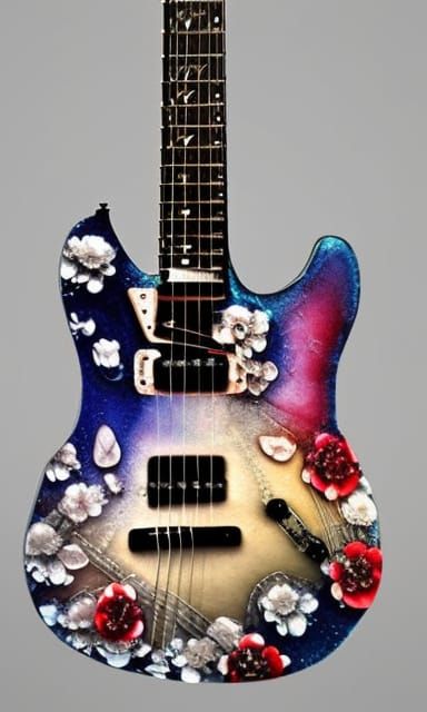 Resin Guitar with Embedded Flowers: Digital Matte Painting