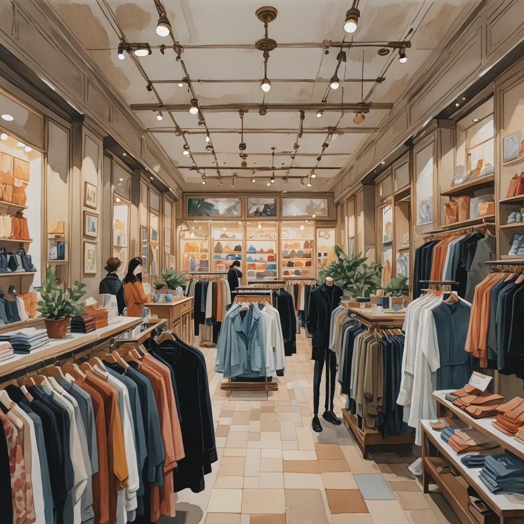 Aesthetic Clothing Store as Gouache Painting