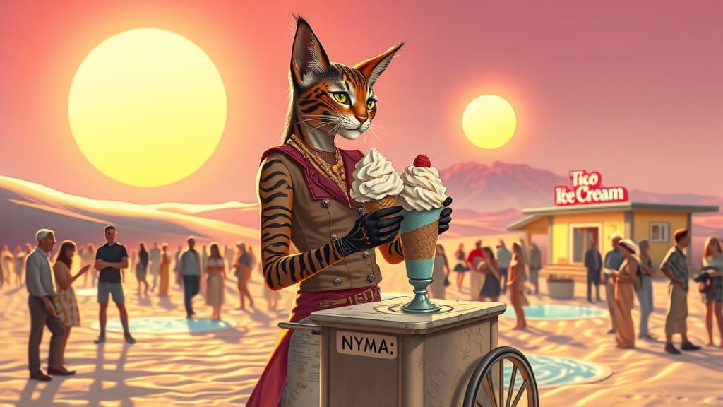 Cat-Woman Ice Cream Vendor on Alien Planet