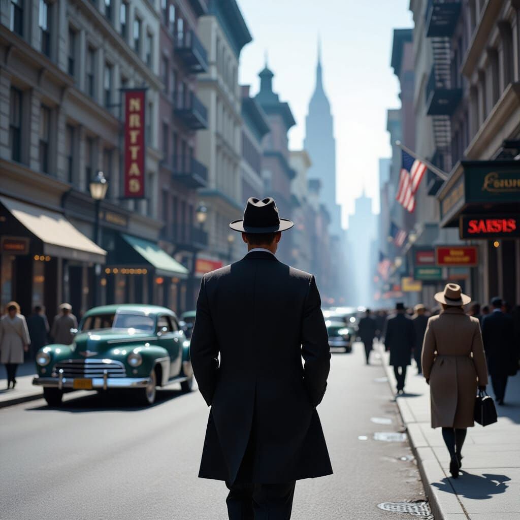 1945 City Street Scene in Film Noir Style