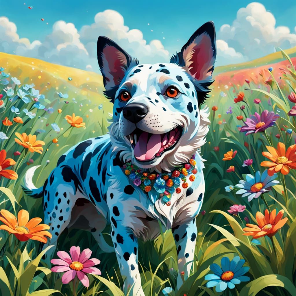 Joyful Dog in Crystal Claymation Field