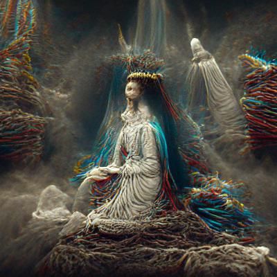 High Priestess Conjuring Magic, Detailed Engraving Style