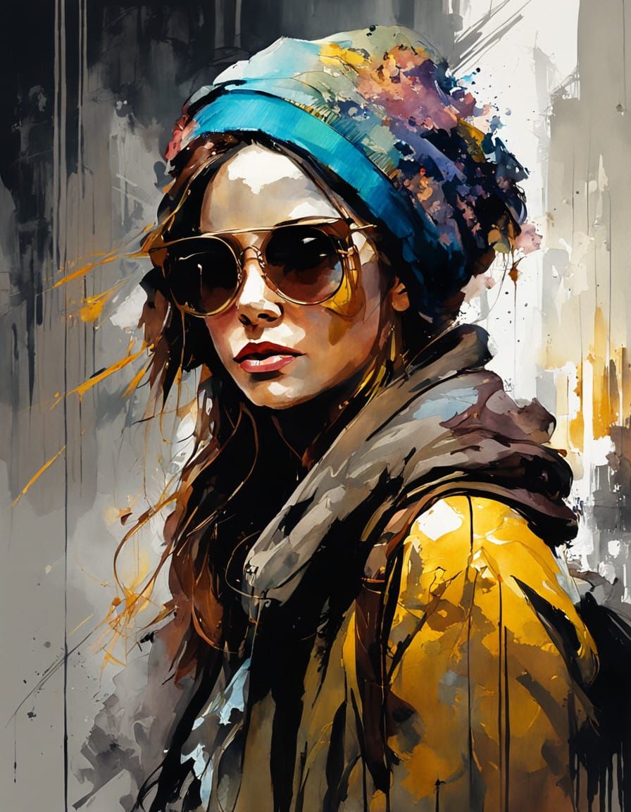 Ladies in Moonlit Coffeeshop, a Watercolor Masterpiece