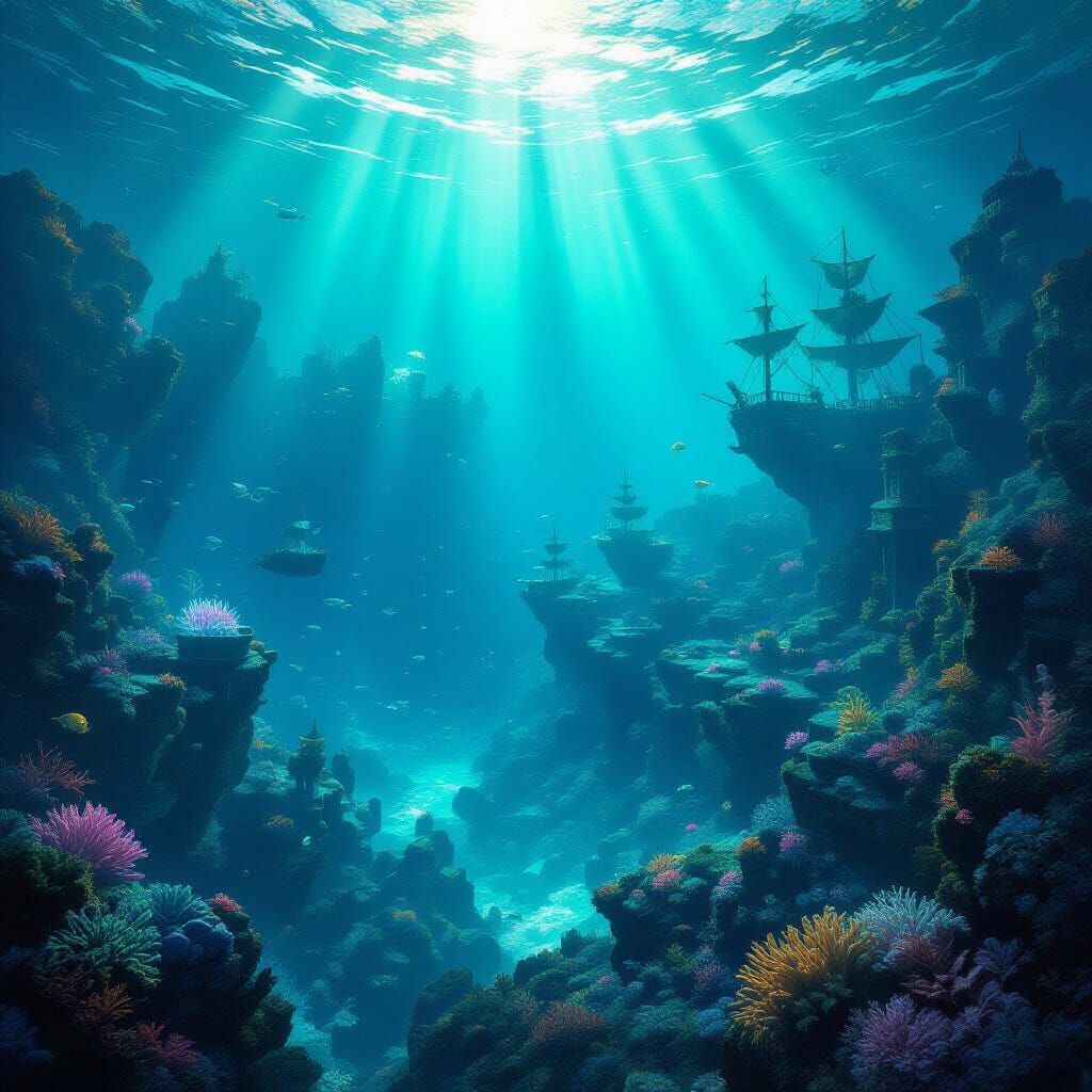 Bioluminescent Coral Reefs in Dark Fantasy Style
