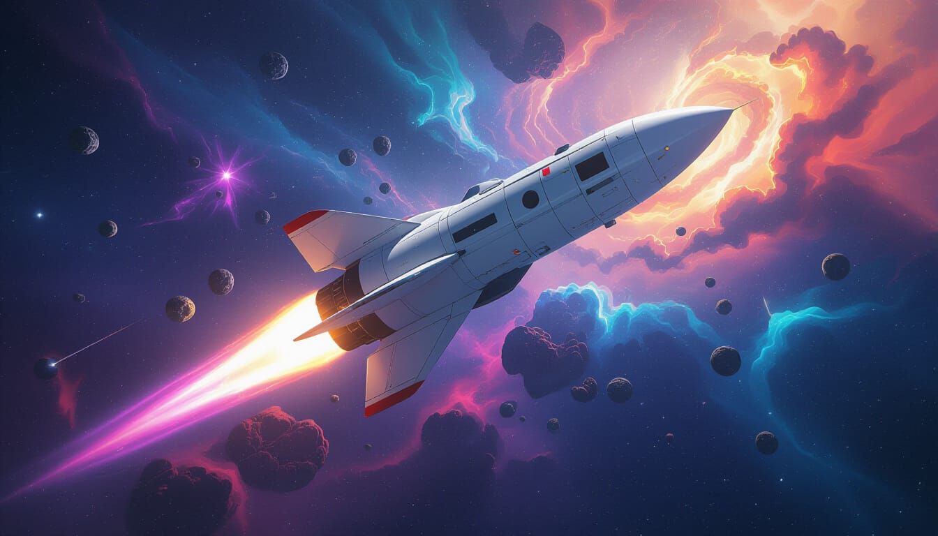 Anime Rocket Ship Soaring Through Space