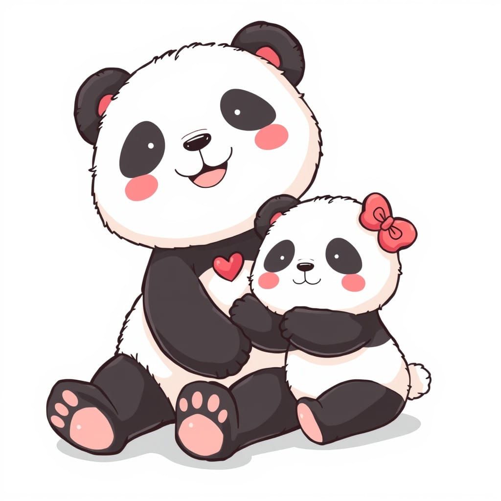 Surreal Panda Mother in Soft Manga Style