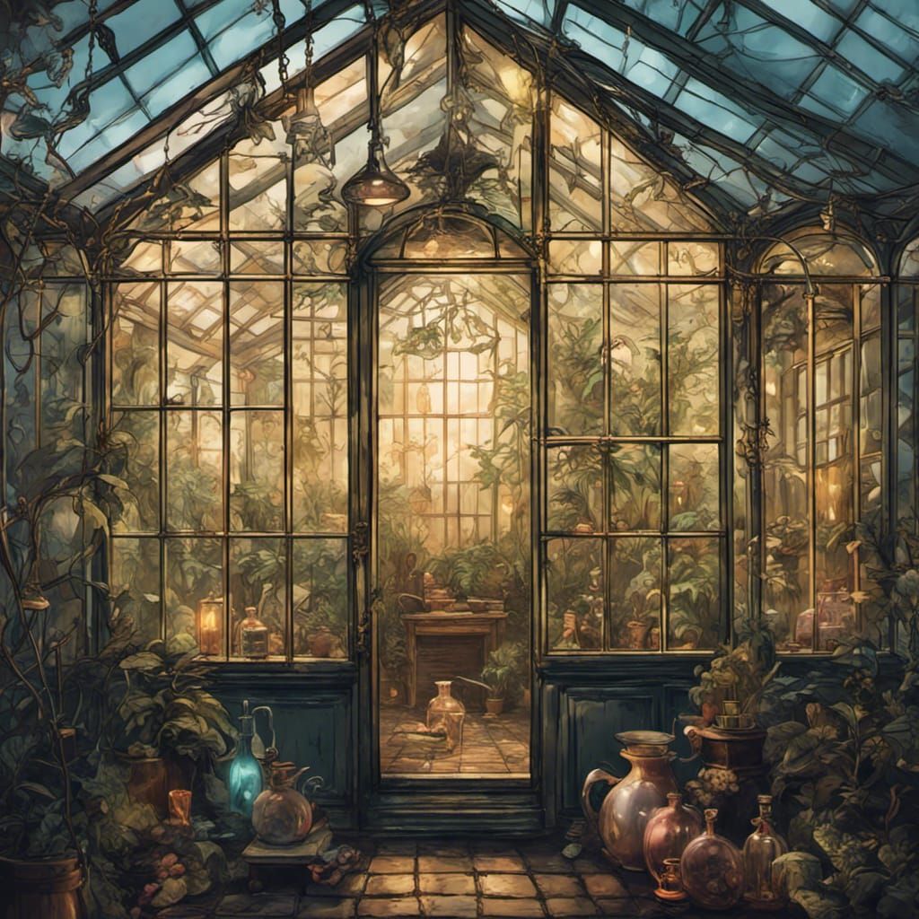 Victorian Greenhouse with Dragon and Fairies