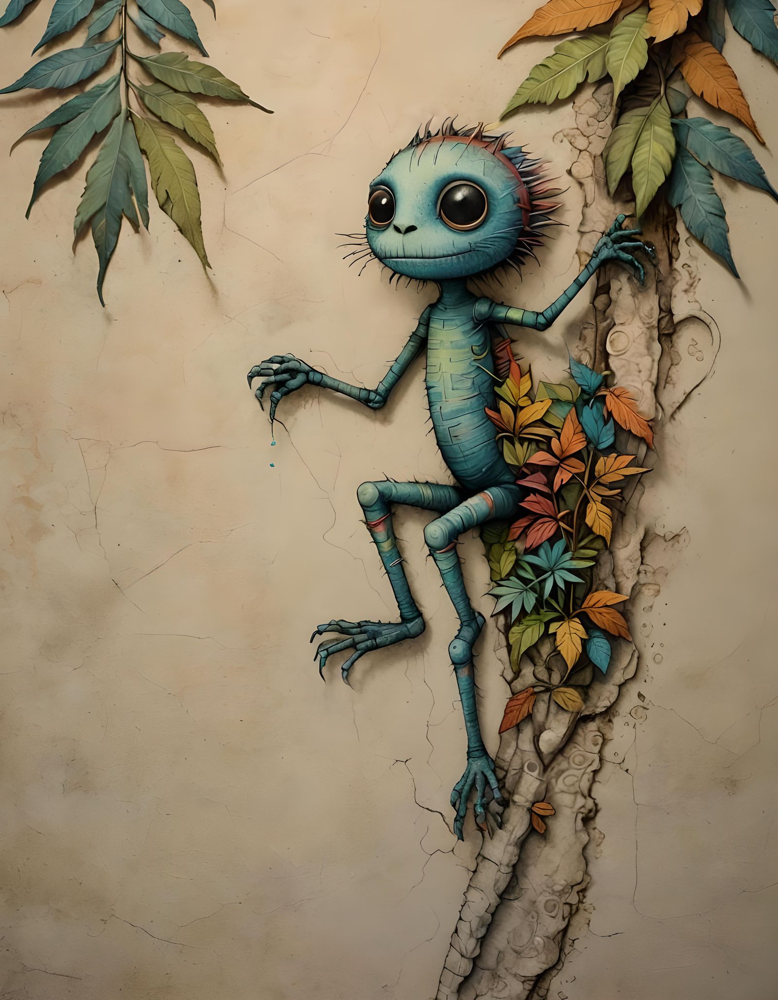 Palm Leaf Gecko: Pastel Surrealism