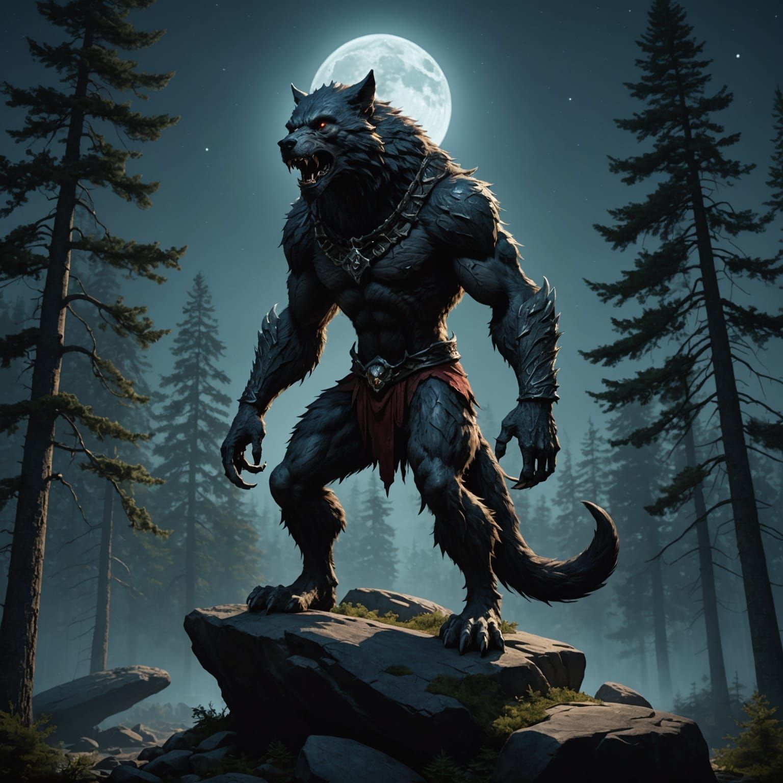 Werewolf in Moonlight: Detailed Fantasy Concept Art