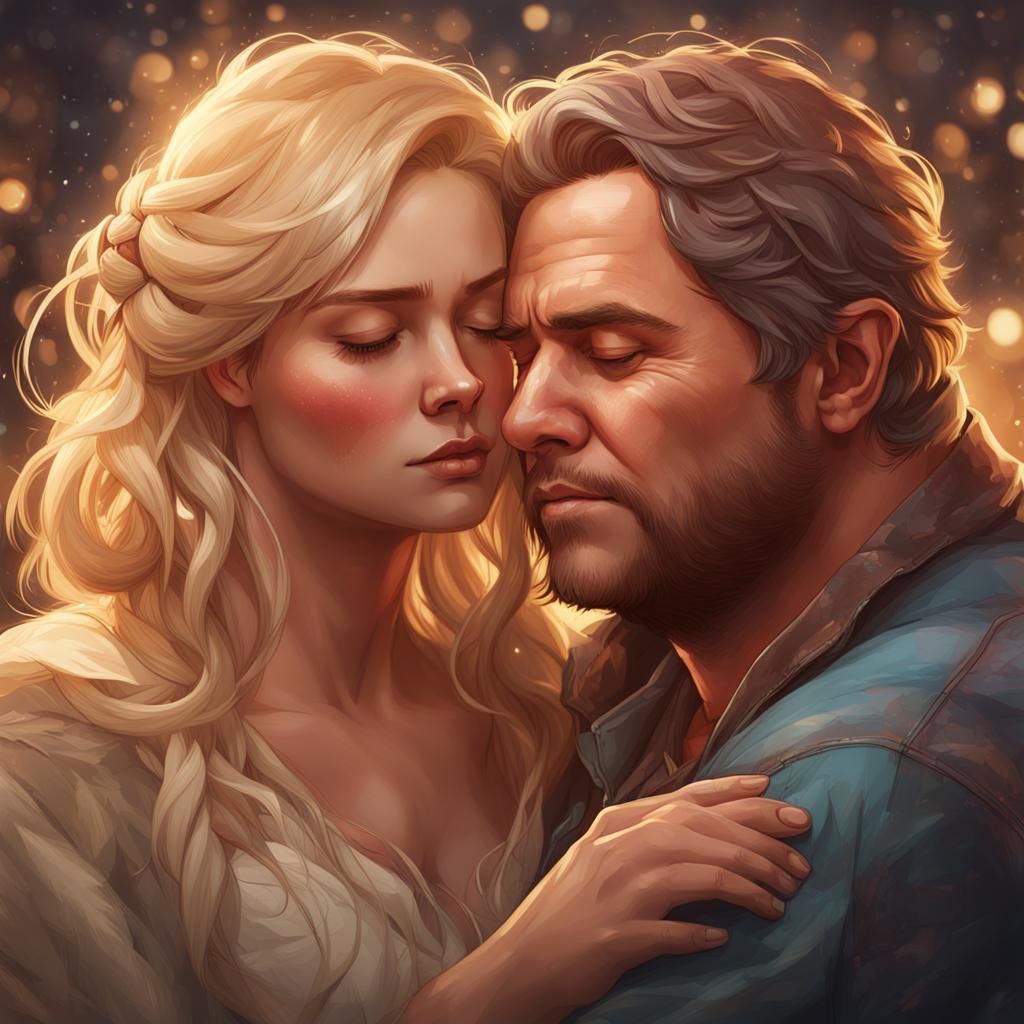 Intricate Portrait of a Snuggling Couple