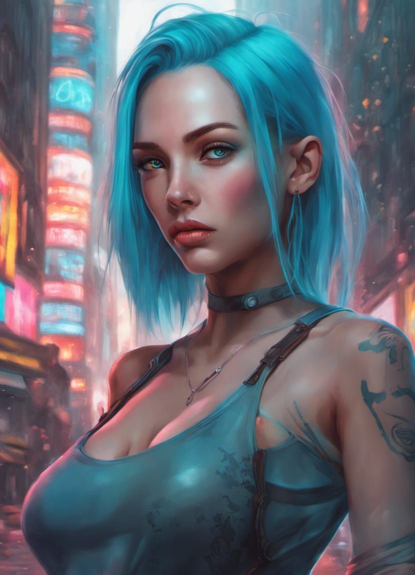 Neon Cyberpunk Mystery Girl Digital Illustration