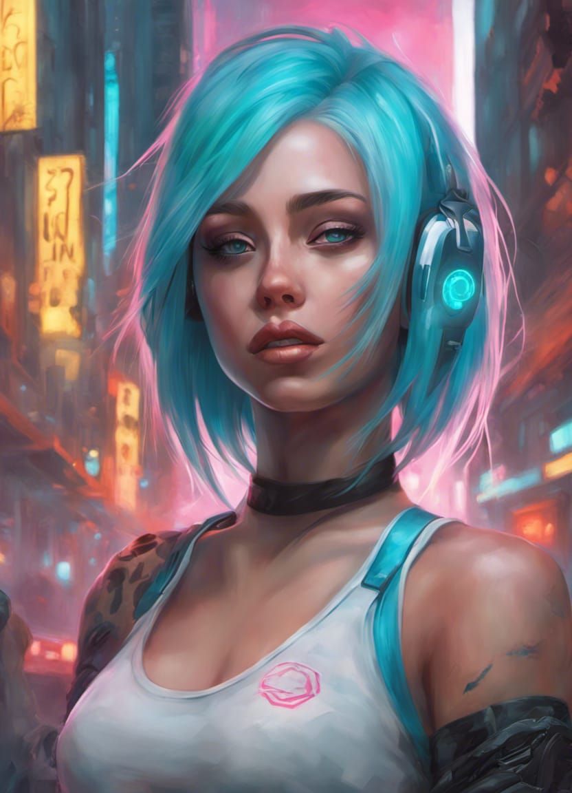 Neon Cyberpunk Mystery Girl Portrait in Digital Art Style
