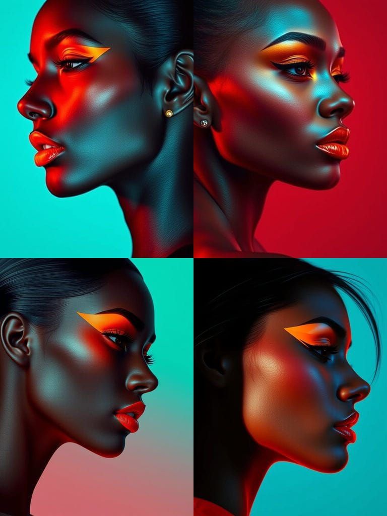 Hyper-Realistic Portrait of a Woman in Bold Orange Makeup