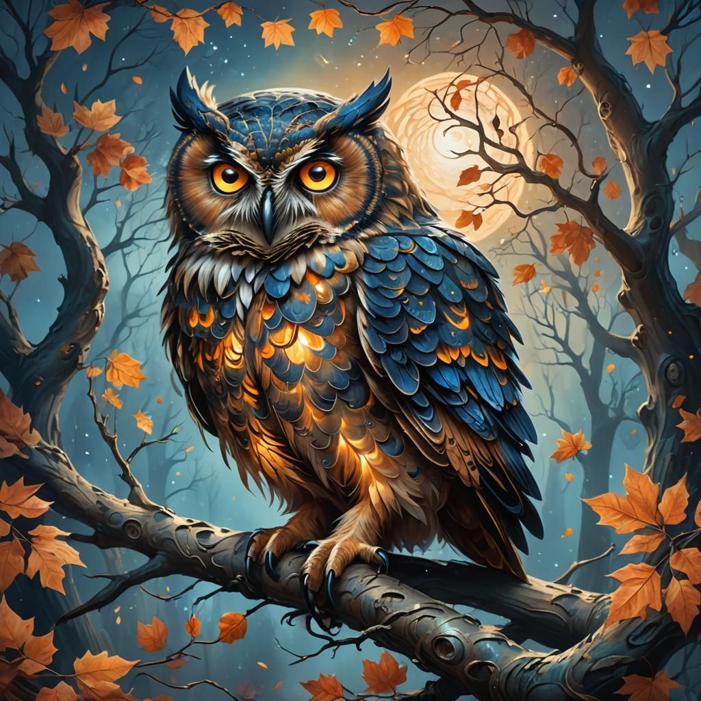 Mystical Owl in Autumnal Fantasy Art