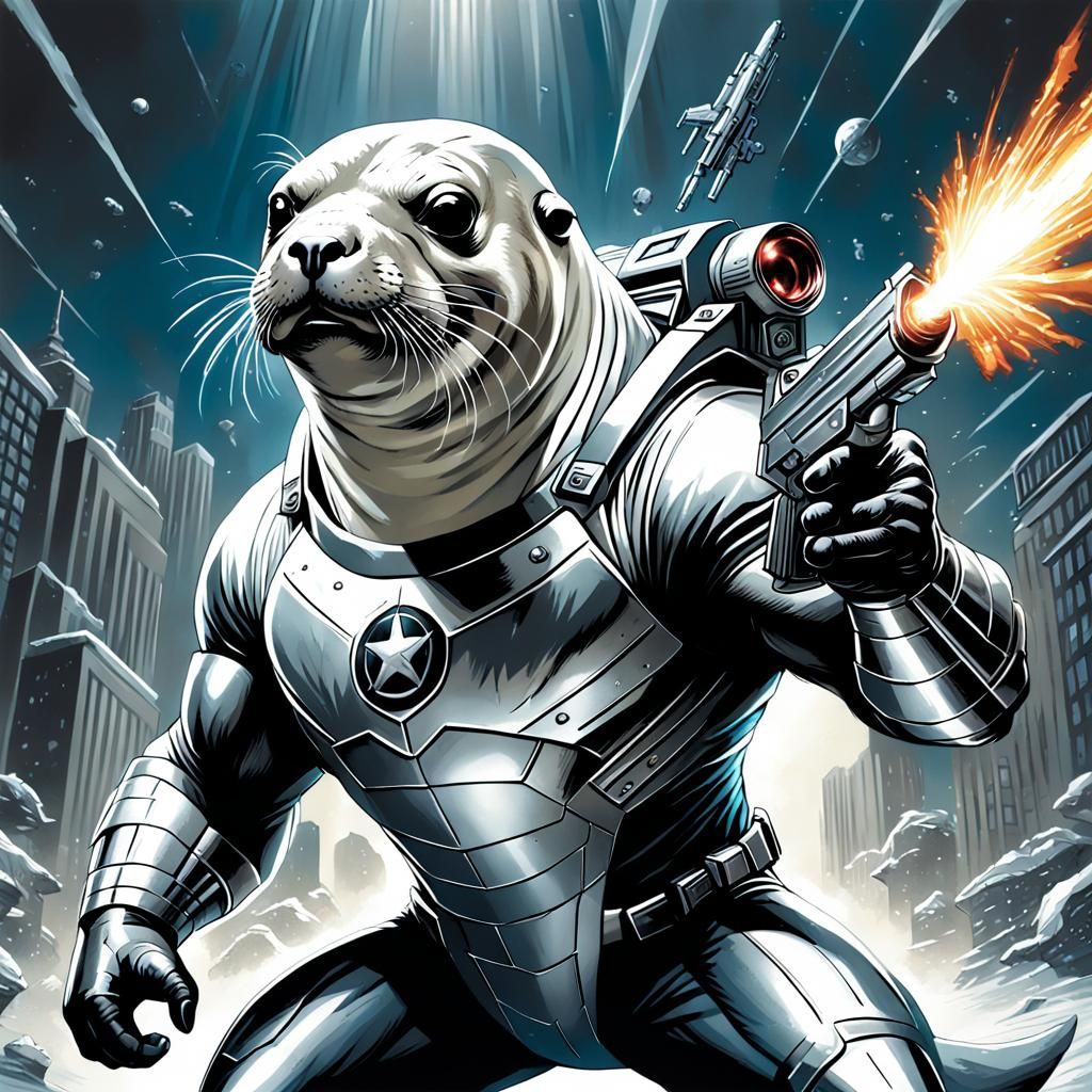 Sealion Superhero in Comic Book Art Style