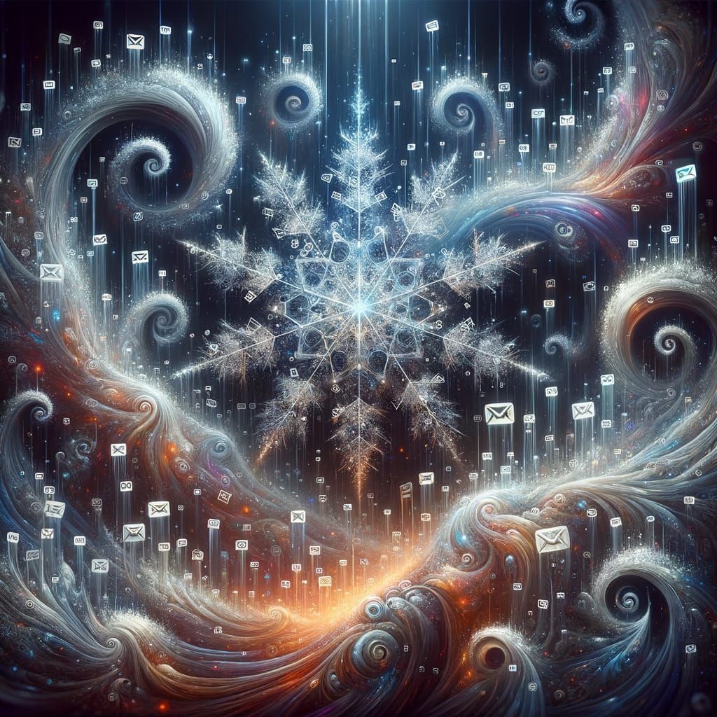 Ethereal Data Cloud Erupts with Glowing Email Symbols