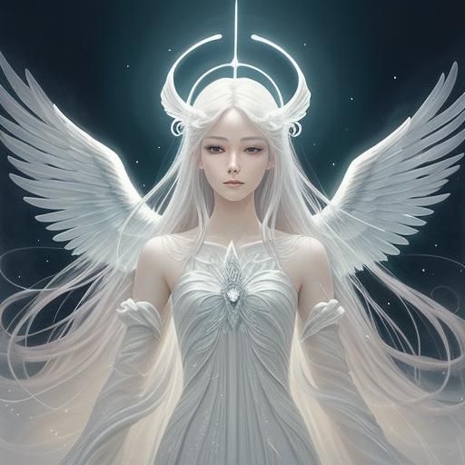 Alien Angel Girl with Glowing Wings in Manga Style