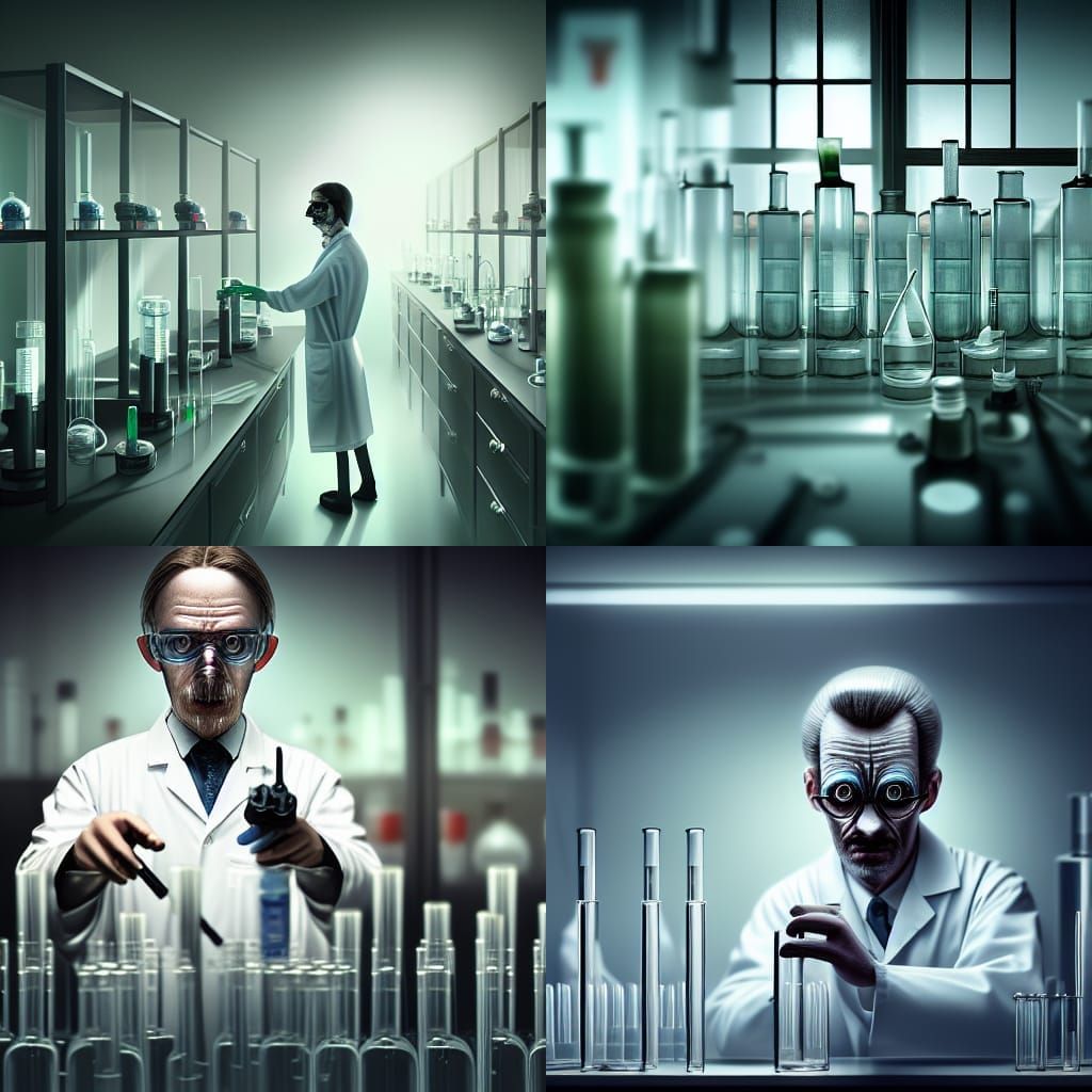 Creepy Scientist in Laboratory: Photorealistic Horror