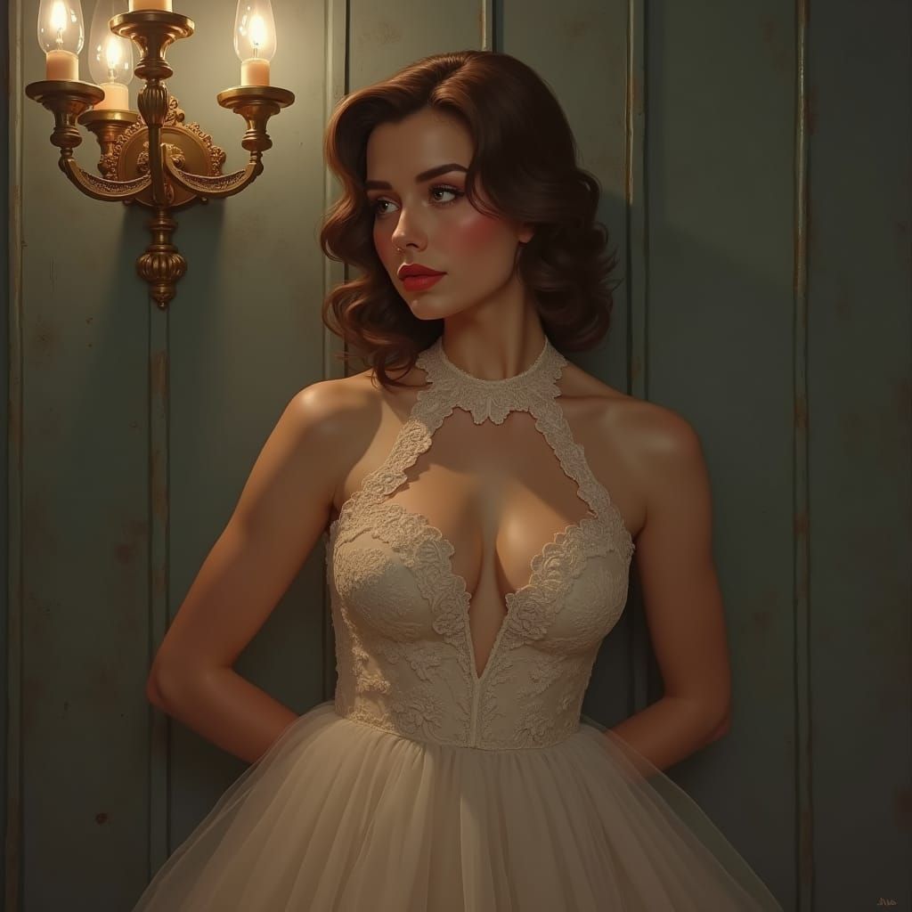 Elegant Woman in Gown with Vintage Glamour