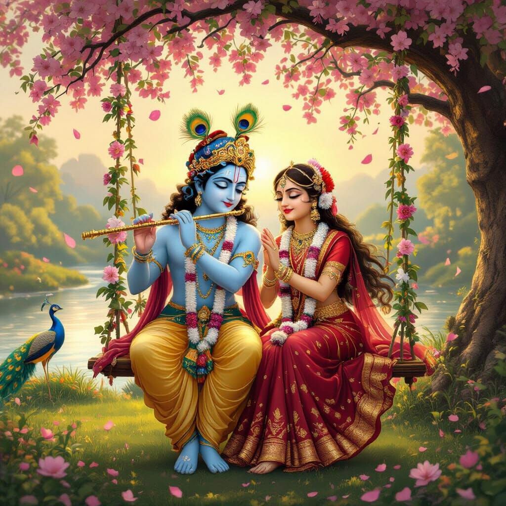 Lord Krishna and Radha on Jhoola in Vrindavan