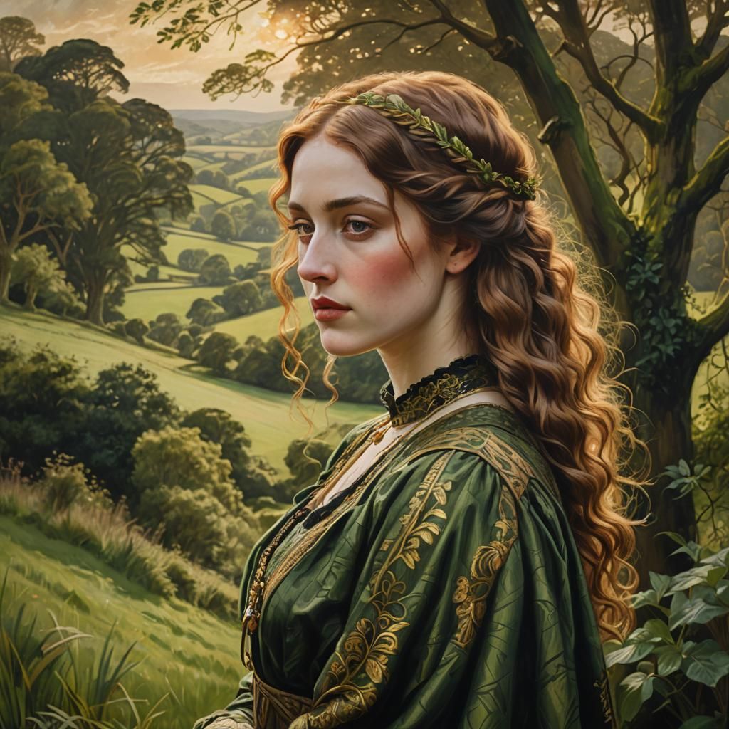 Pre-Raphaelite Portrait of Dianne Addams in 1920s Dress