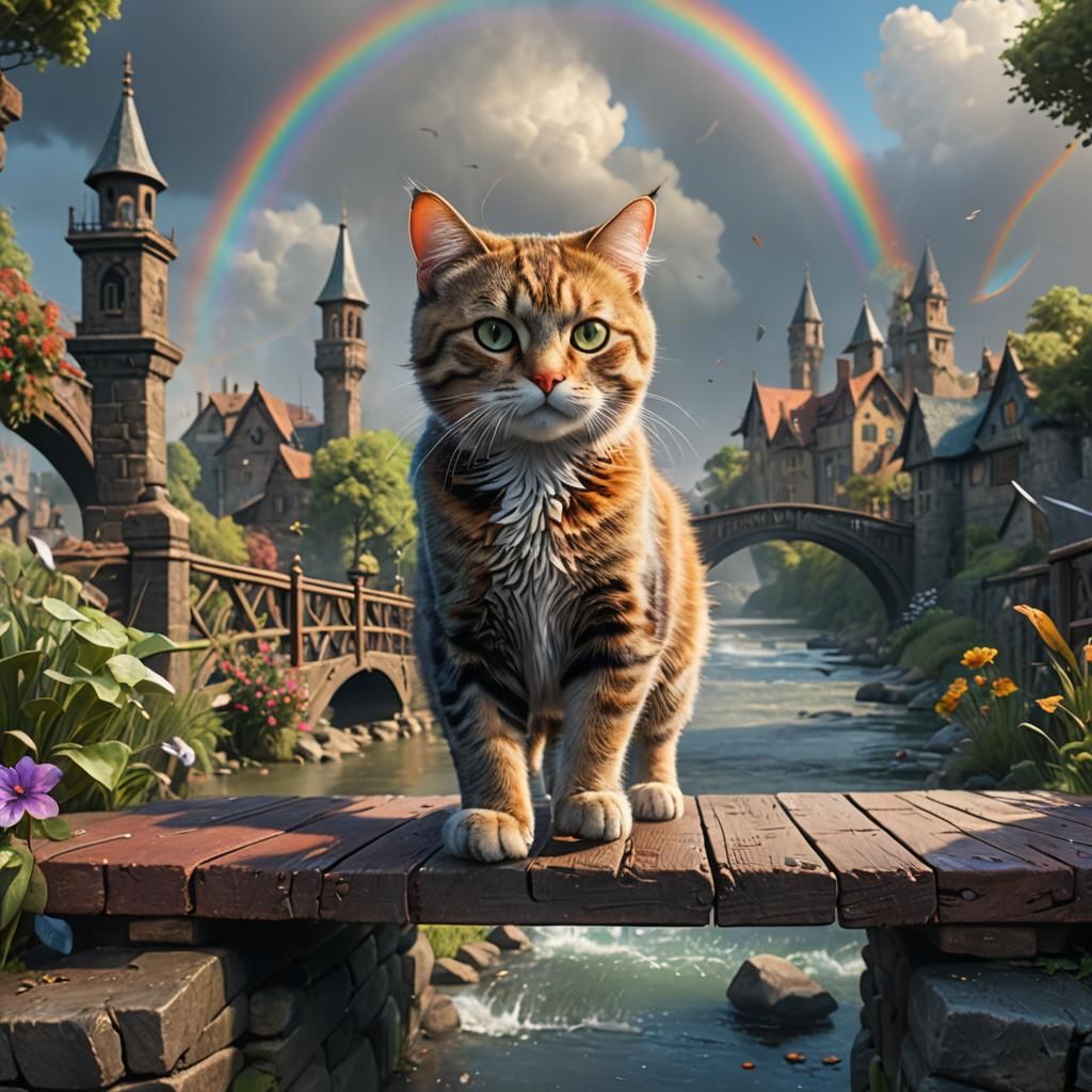 Cat Under Rainbow: Detailed Matte Painting